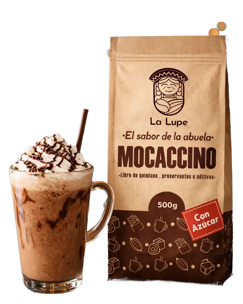 Bolsa de Mocaccino La Lupe con un mocaccino frappé